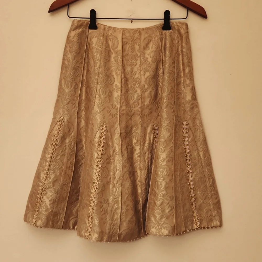 Carlisle gold damask jacquard brocade peplum blazer fit flare skirt suit - Picture 2 of 7
